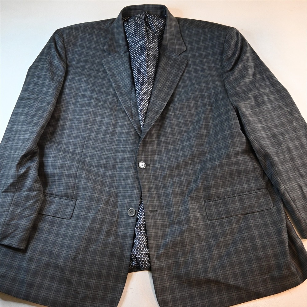 Oak Hill 58L Gray Plaid Stretch Wool Mens Blazer Suit Jacket Sport Coat